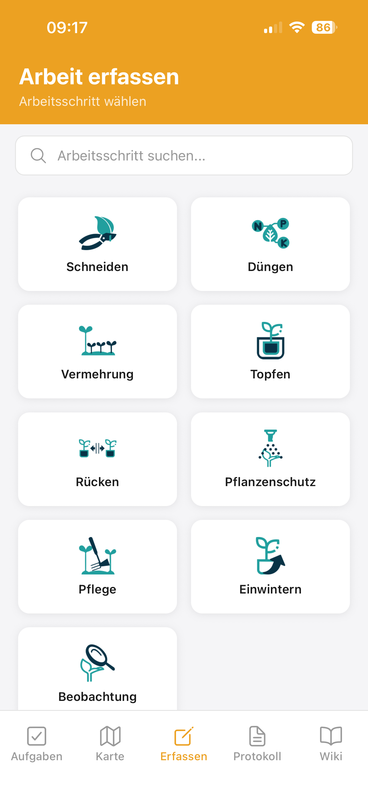 KALEO App Aufgabenliste – Arbeitsschritte im Zierpflanzenbau